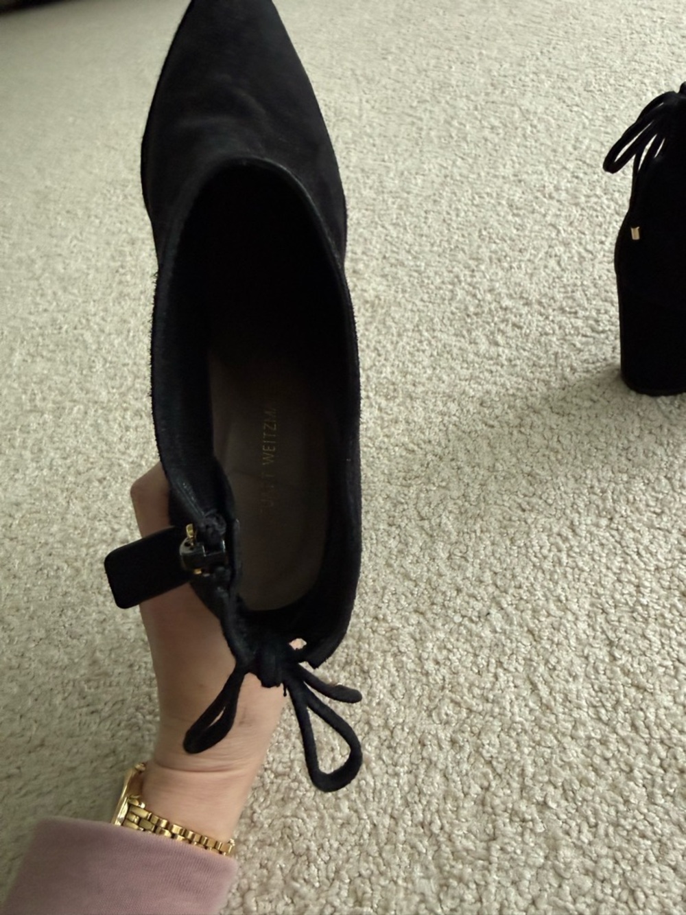 Stuart Weitzman Black Suede Pointed-Toe Ankle Booties - Picture 6 of 7